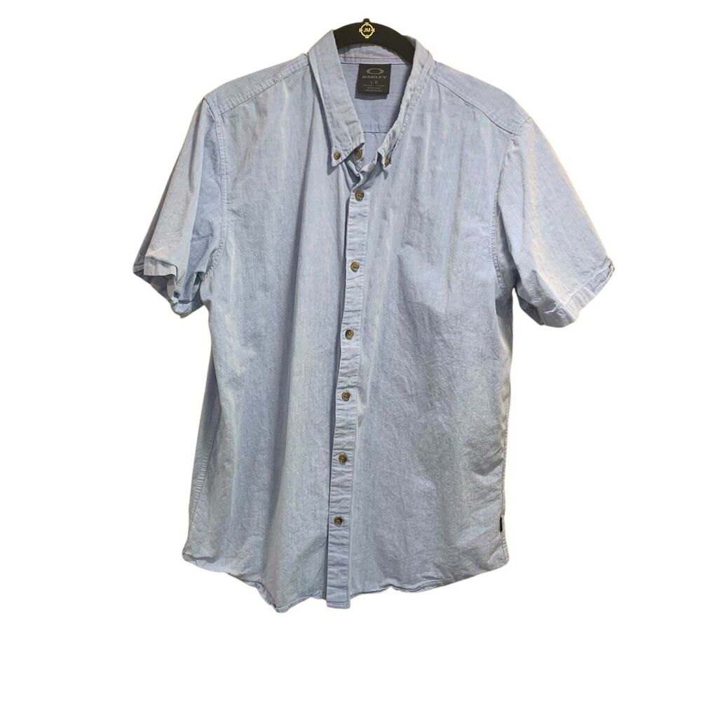 Oakley Mens Blue Short Sleeve Button Down Shirt L Beach Vacation Cruise Resort